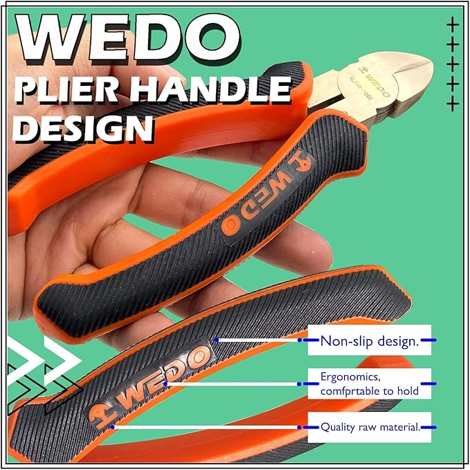 WEDO Non-Sparking Diagonal Cutting Pliers 6”, Spark-Free Side Cutters Pliers, Wire Cutters, Flush Cutting, BAM & FM Certificate, Aluminum Bronze, For Electrical and Homes