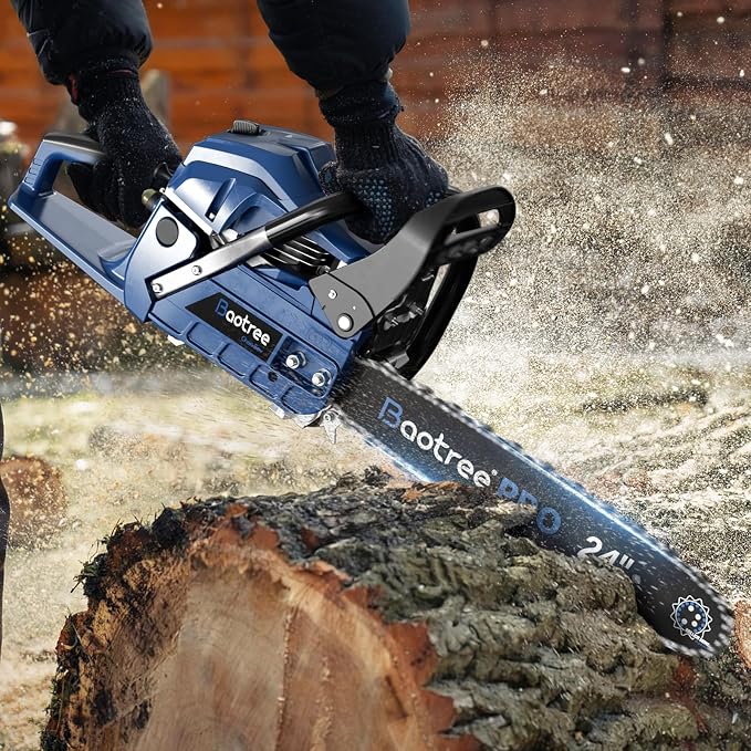 62cc 20 & 24 Inch Gas Chainsaw for Tree Cutting, Firewood, Logging | 2-Cycle Engine & Anti-Vibration System, Quick Start Technology