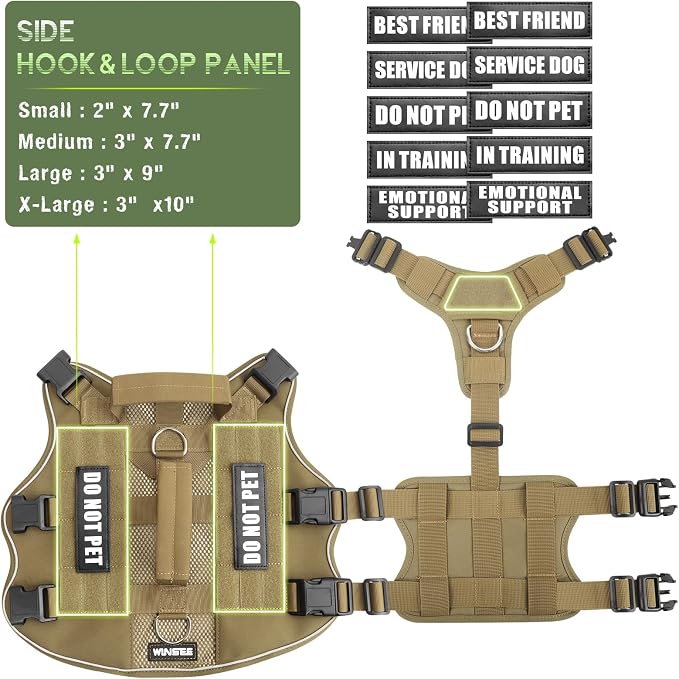 Tactical Molle Vest Mesh Dog Harness with 10 Removale Pet Patches | Breathable Service Dog harness with Double Soft Padded Handle for Small Dog, Reflective Military Pet Vest for Walk Hiking
