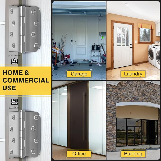KOLET Ball Bearing Door Hinges, 4 x 4 Inches Black Door Hinges, Heavy Duty Stainless Steel Hinges, Square and 5/8'' Radius Corner, Smooth and Quiet, Non Removable Pin, Matte Black, 6 Pack