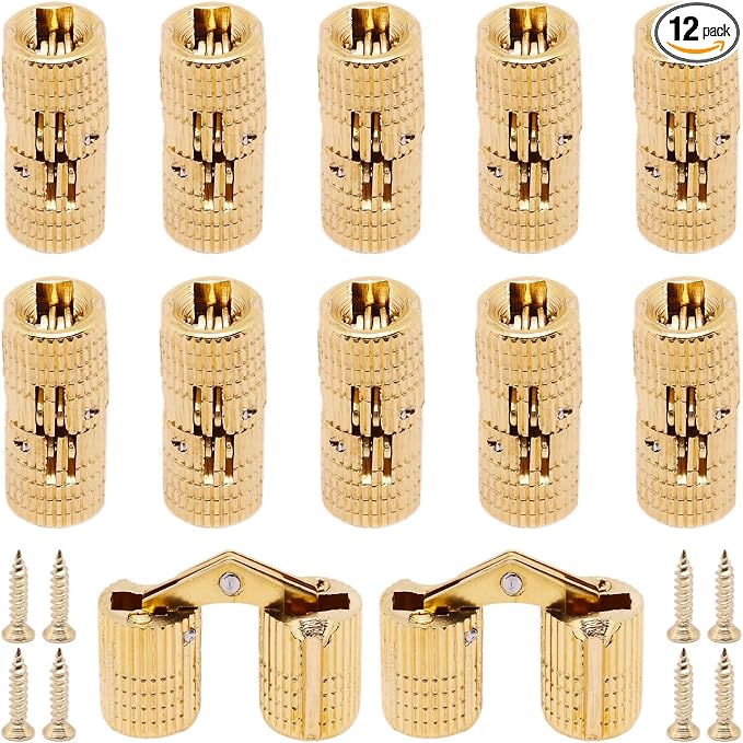 8mm Hidden Brass Barrel Hinges 180 Degree Opening Angle Cabinet Hinges for DIY Jewelry Box Hand Craft 12 Pack