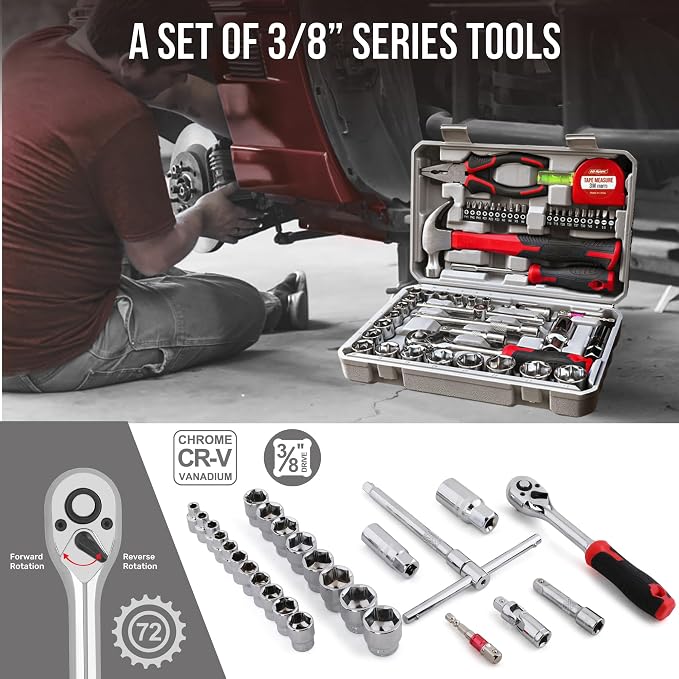Hi-Spec Home Garage Mechanics DIY Tool Kit Metric Sockets Ratchet Wrench