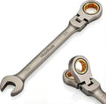 3/8 Inch Flex-Head Ratcheting Combination Wrench, SAE Standard, 72-Tooth 12-Point Ratchet Box End & Open-End Spanner, CR-V Steel, Nickel-Plated for Durability