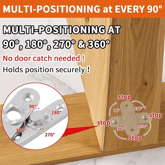 TamBee Pivot Hinge Hold Open Heavy Duty Hidden Door Hinge - 440 lbs Load, Locking 90 Degrees, 304 Stainless Steel, Concealed for Wood Doors, Secret Doors, Hidden Door and Bookcase Door 4214
