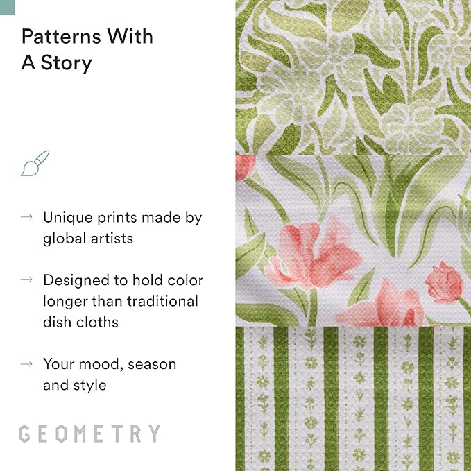 GEOMETRY Kitchen Dish Cloths - Spring & Summer Collection - Premium Dishcloths with Geoweave - Absorbent & Fast Drying Kitchen Towels - Green Goddess, 10" x 10" - 3-Pieces