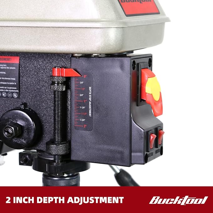 BUCKTOOL 10-Inch Drill Press 6.2 Amp 3/4 HP Bench Drill Press 5-Speed Benchtop Drilling Machine with LED Work Light