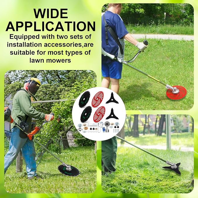 Duraaamo 7 Pcs Brush Cutter Kit Include 9" x 36T Carbide Tipped Blades, 9" x 20T and 10" x 3T Blades with Adapter Kit and Trimmer Head Replacement