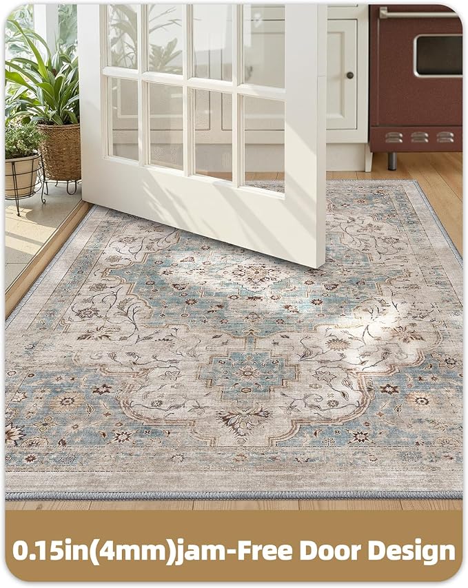 Color&Geometry Vintage Kitchen Rugs Sets of 3, Machine Washable 4mm Ultra Thin Stain Resistant Kitchen Floor Mats, Non Slip TPE Backing Runner for Sink,Hallway,Laundry,Entryway (2x3+2x5+2x7)