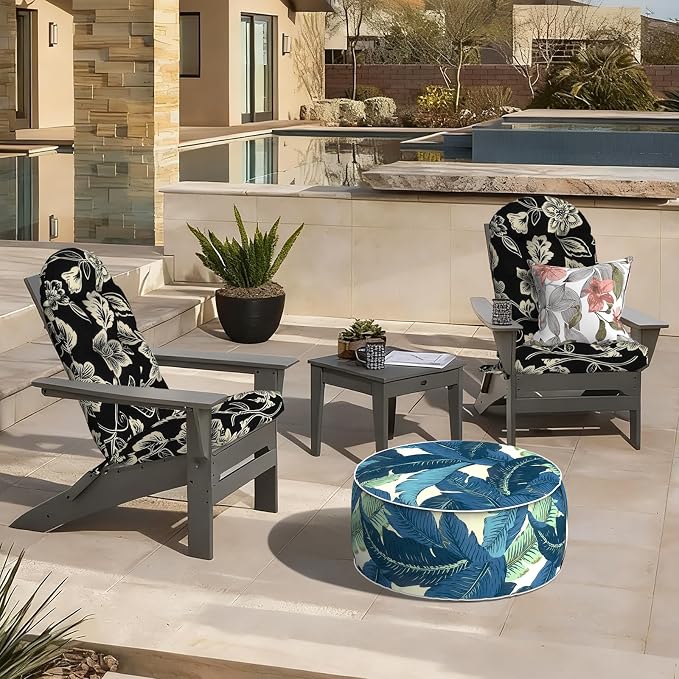 LVTXIII 2 Pack Outdoor Adirondack Chair Cushions, 44x19x4 Inch Water Repellent Patio Cushions for Rocking Chairs, Thick Tufted High Back Seat Cushion Set, Elegant Vines Black