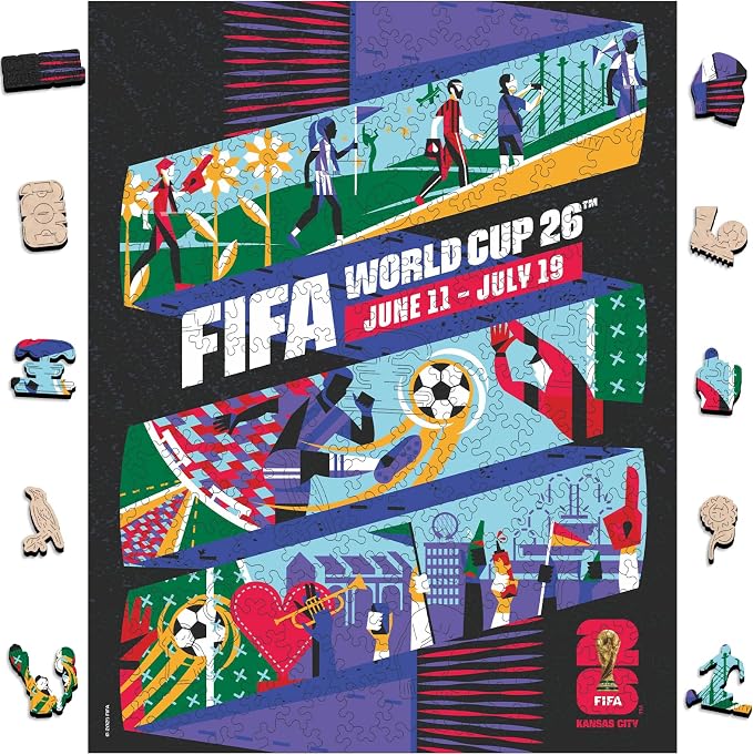 FIFA World Cup 2026 City Puzzle Kansas City Poster - Wooden Puzzle for Adult, 200 Pieces Irregular Shape Puzzle, 5MM Thick, Creative Collectible Gift for Fans, Officially Licensed Product, 9.3x11.8''