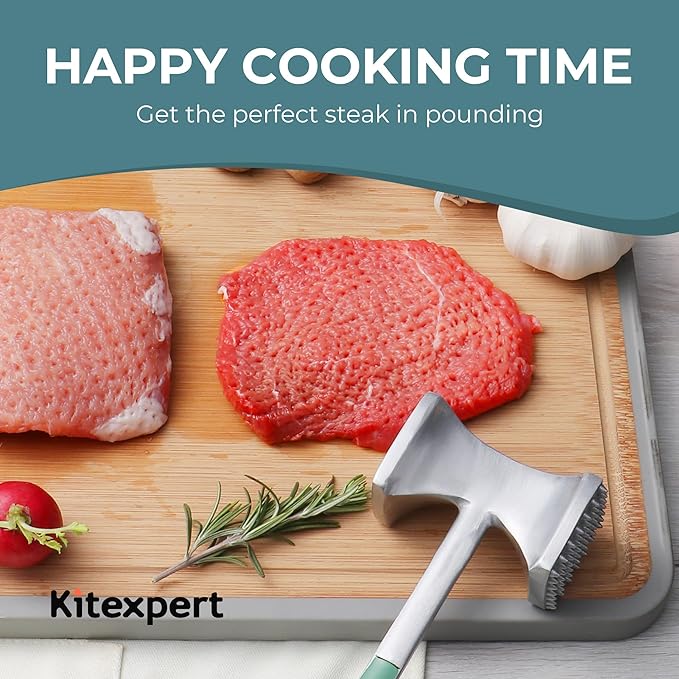 KITEXPERT Meat Tenderizer Hammer with Comfortable-Grip Handle, Dual-side Mallet for Kitchen, Heavy Duty Pounder For Tenderizing Steak, Beef and Fish, Mint Green