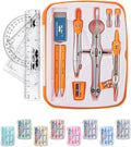 Mr. Pen- Geometry Set, 13 pcs, 3 Metal Compasses, Protractor, 6" Ruler, 45° & 30°/60° Set Squares, Pencils, Lead Refills, Sharpener & Eraser for Math, Drafting & Classroom Use