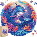 Qiuenisray Wooden Puzzles for Adults, Dolphin Baby Jigsaw Puzzles 200 Pieces, FSC Certified Unique Ocean Adult Puzzles, Wood Puzzles Creative Gift for Family Game 11.2x11.2 in