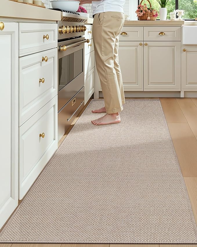 Color&Geometry Washable Kitchen Floor Mats Set,Extra Long Absorbent Non Slip Kitchen Runner Rug for Front Sink, Laundry, Hallway, 24"x36"+24"x83", Greige