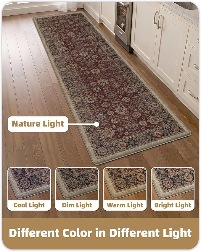 Color&Geometry Anti Fatigue Kitchen Mats for Floor 24x87, Vintage Decor, Easy Clean, Waterproof & Oil Proof, 0.4" Thick Cushioned, Non-Slip Kitchen Runner Rug for Sink, Laundry, Office, Deep Russet