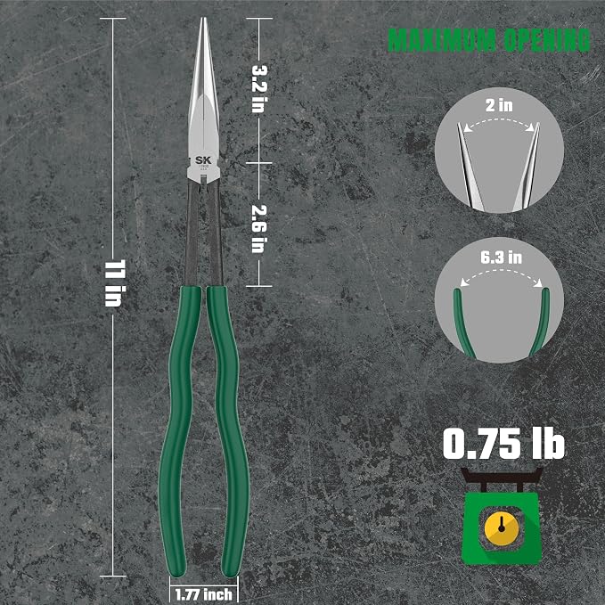 SK Tools USA 11-Inch Long Needle Nose Pliers, Straight Long Nose Pliers