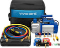 VIVOHOME 110V 1/3 HP 5CFM Single Stage A/C Vacuum Pump and 4 Way AC Manifold Gauge Set Kit with Leak Detector 5ft Hoses for R134a R12 R22 R502 R410a HVAC Air Conditioning Refrigeration Recharging