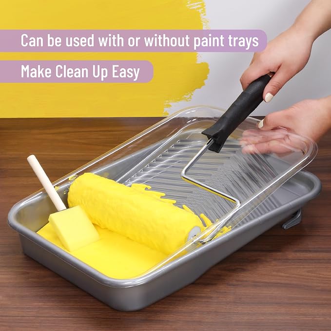 Bates- Paint Tray Set, 9 Inch, 12 pcs, 1x 9 Inch Paint Roller Tray, 10x Disposable Tray Liners & 1x Roller Frame