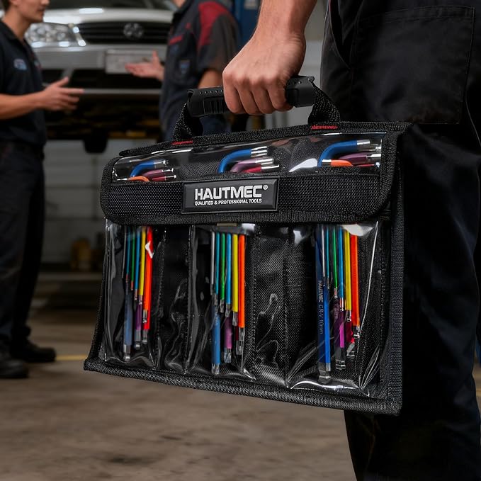 HAUTMEC 27PCS Long Allen Wrenches Sets with Ball End, SAE Metric Torx Allen Key Set with T-Handle Hex Key, 60CR-V Steel, Color Coded & Storage Bag, SAE(1/16" to 3/8″),Metric(1.5-10mm),Torx (T10-T50)