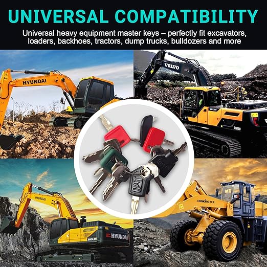 15PCS Multi Types Heavy Equipment Key Set Construction Master Equipment Set for Mahindra 3200 CH510 Linde 702 802 JCB 14607 CAT 5P8500 Takeuchi 201 Kubota 373 S8077 JD COM Volvo Laser Terex WA05