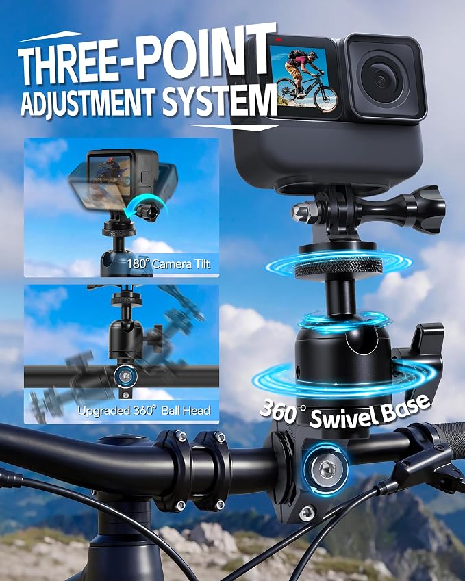 ZHILXN Aluminum Motorcycle Camera Clamp Mount Fit 0.5'' - 1.125'' Handlebar
