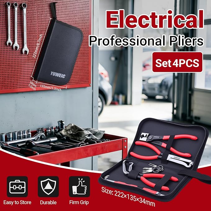 4PCS Electrical Disconnect Pliers Set, Automotive Electrical Disconnect Pliers and Terminal Pin Removal Tool Kit, Professional Automotive Tools for Most Cars, Trucks and SUVs