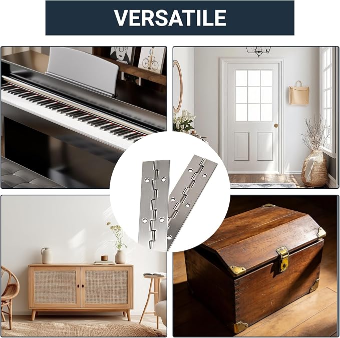 Piano Hinge, 12 Inch Stainless Steel Hinges with Holes and Stainless Steel Screws, Piano Heavy Duty Hinges, Suitable for Cabinets, DIY Storage Boxes, and Marine Scenarios
