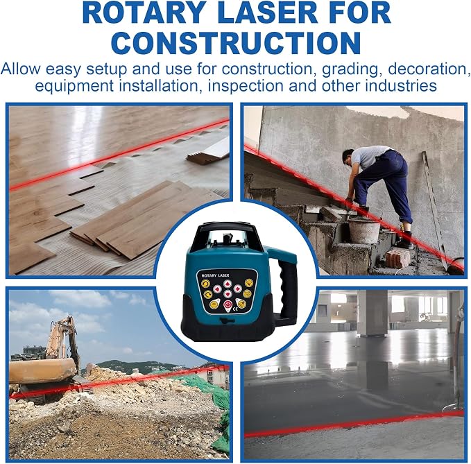 Rotary Laser Level Kit, 360 Degree Automatic Self Leveling Red Beam Horizontal & Vertical Laser Transit, 500m Working Range for Construction & Building - Blue
