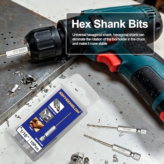 1/16 Drill Bit for Metal(10pcs), M35 Cobalt Hex Shank Quick Change Small Drill Bit Set, with Storage Case