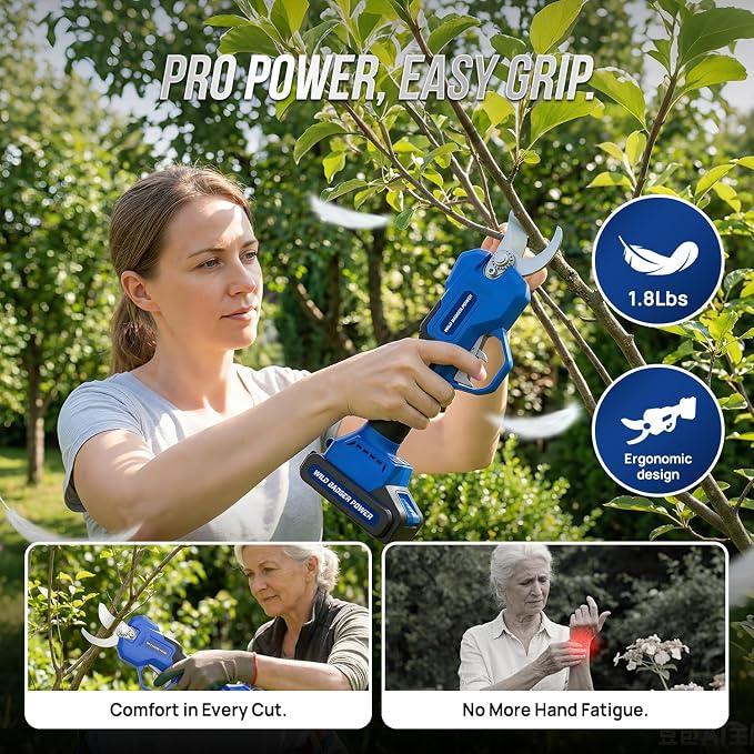 Wild Badger Power 1.06" 20V Electric Pruning Shears Cordless,Brushless Motor Battery Powered Pruner for Gardening, Cutting Capacity Heavy Duty Tree Trimmer Branch Cutter,2600 cuts per charge