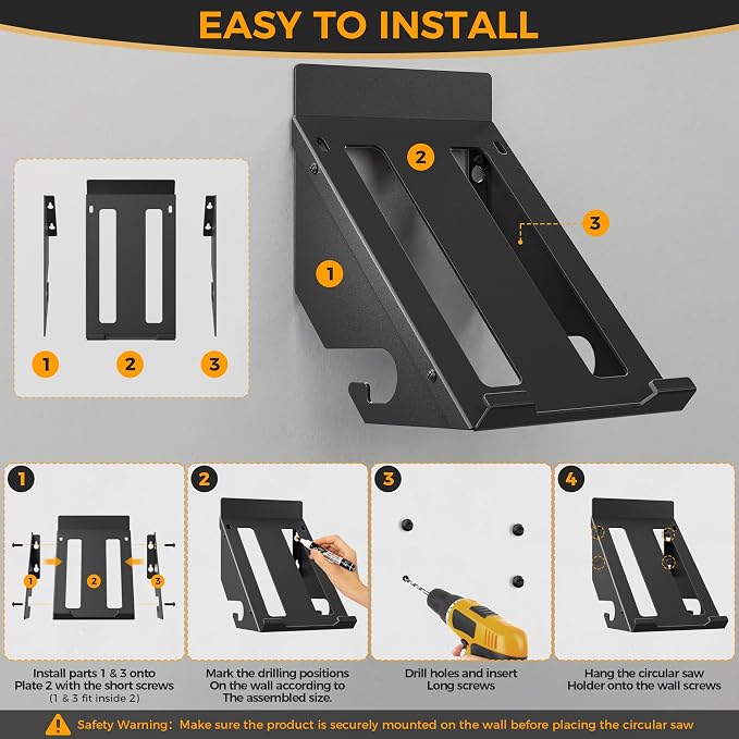 Circular Saw Holder, Wall Mount Circular Saws Storage Rack,Heavy-duty Saw Wall Hanger for Garages, Workshops, Job sites,Home，Circular Saws Organizer Fit Most Brands Like Dewalt& Milwaukee