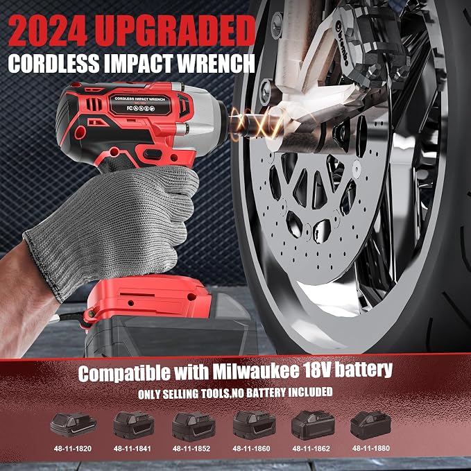 Cerycose Cordless Impact Wrench Compatible with Milwaukee 18V Battery, 250FT-LBS 3/8 inch Compact Impact, Brushless Electric Gun with LED Work Light, Tool Only