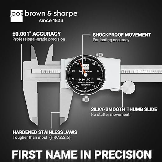 TESA Brown & Sharpe 599-579-8-5-1 Stainless Steel Dial Caliper, Black Face, 0"-8" Range, +/-0.001" Accuracy, 0.001" Resolution, Meets DIN 862 Specifications