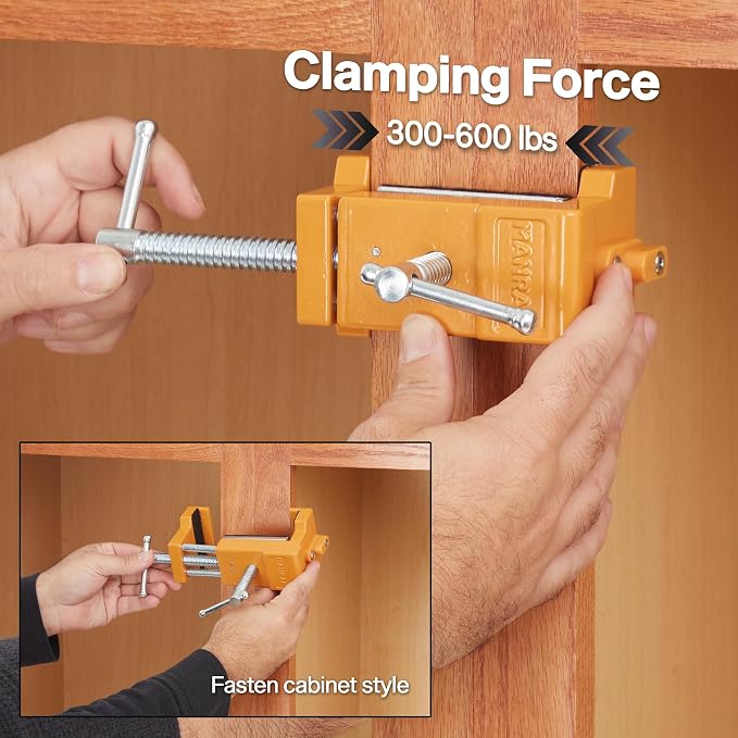 MANRAM Cabinet Clamps 4 Pack A Great Gift for Dad, Heavy Duty Cast Steel Face Frame Alignment Tool with Integrated Drill Guide, EVA Protective Pads and Carrying Case for Cabinet Installation