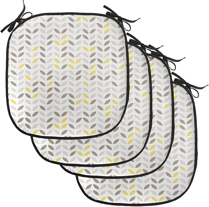 Lunarable Geometric Chair Cushion Pads Set of 4, Fish with Abstract Pattern Techno Urban Illusion Creative Design Print, Anti-Slip Seat Padding for Kitchen & Patio, 16"x16", Yellow and Taupe
