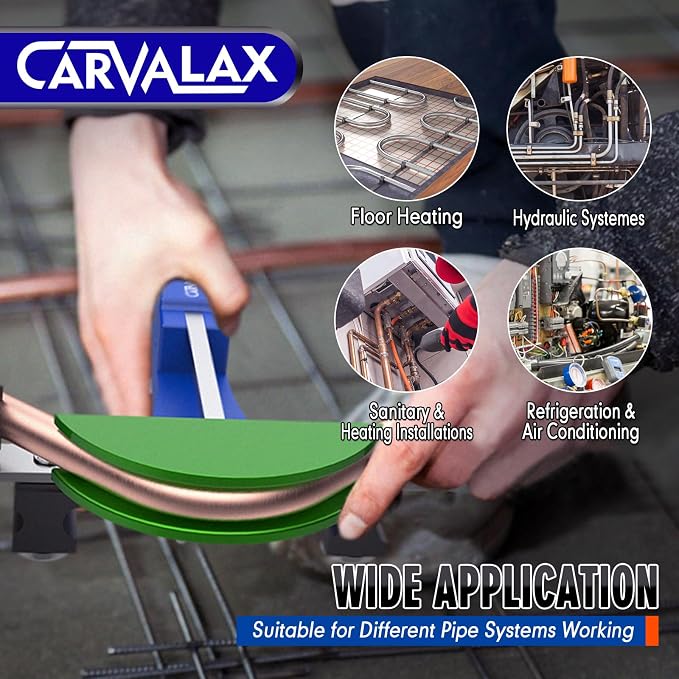 CARVALAX 90° Ratcheting Tube Bender Kit - 7 Color-Coded Aluminum Heads for 1/4" to 7/8" Pipes, Reverse-Bend Adapters & Portable Toolbox, Tube Cutter & Deburring for HVAC/Heating Repair (Blue）