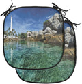 Lunarable Lighthouse Chair Cushion Pads Set of 2, Lighthouse Clear Water Palm Trees Summer Sky Rocky Shoreline Seascape, Anti-Slip Seat Padding for Kitchen & Patio, 16"x16", Teal Blue Grey
