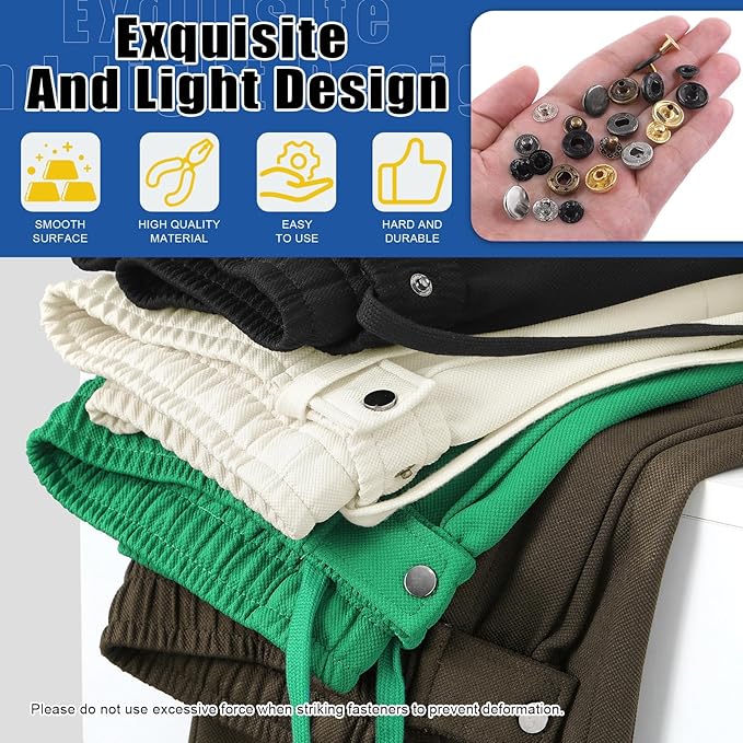 Glarks 60 Sets Leather Snap Fasteners Kit, 12.5mm 6 Colors Metal Snap Buttons Press Studs with 8Pcs Hole Punch, Hammer, Setting Tools, Grease Pencils and Tape Measure for DIY Leather Craft