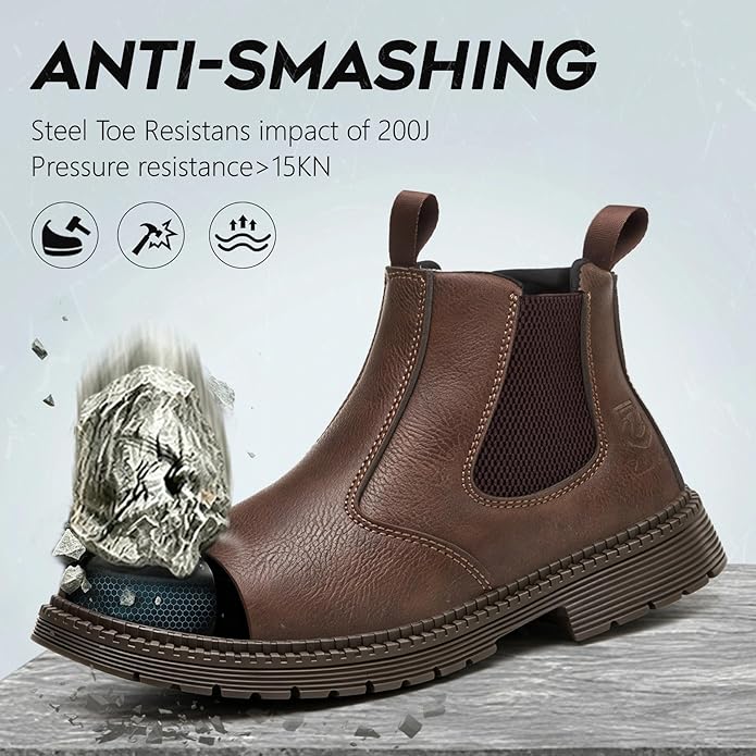 Unisex-Adults Steel Toe Chelsea Boots, Men's Industrial Construction Shoes, Waterproof, Lightweight, Comfortable, Non-slip Safety Boots
