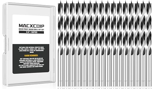 Brad Point Wood Drill Bit Set, 16Pcs 1/4" Drill Bit Set with Double Flutes Design for Carpenter Woodworking and All Types of Wood