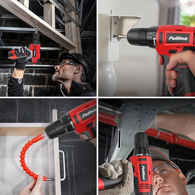 PULITUO 149-Piece Home Drill Set with 12V Red Cordless Drill, Hand Tools, Tool Box for Women, Men, DIY Enthusiasts for Home Improvement.