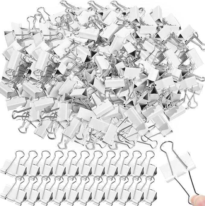 Jetec 300 Pack 1.25in/32mm White Metal Binder Clips Bulk Medium Reusable Fold Back Binder Clips Paper Clamps Spring Steel Sturdy for Home Office School Supplies