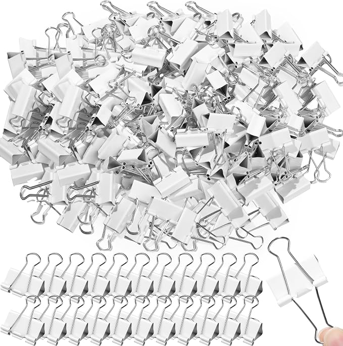 Jetec 200 Pack 1.25in/32mm White Metal Binder Clips Bulk Medium Reusable Fold Back Binder Clips Paper Clamps Spring Steel Sturdy for Home Office School Supplies