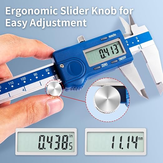 Dasqua Left-Handed Digital Caliper 0-8"/200mm Stainless Steel with Large LCD Screen, Dual Reading in/mm, Accuracy ±0.0015"/0.03mm, Resolution 0.0005"/0.01mm, High Precision Caliper Measuring Tool