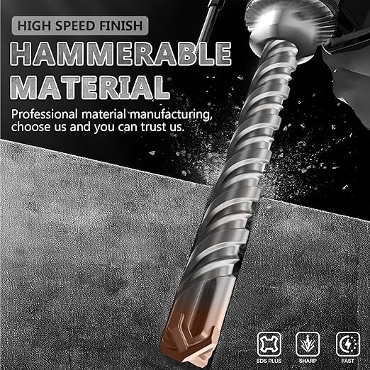 2PCS SDS Plus Rotary Hammer Drill Bits, 3/8"×12" （10mm×310mm） - 4 Carbide Cutting Edges & Coated Head, Ideal for Masonry| Heavy-Duty Masonry |Hammer Drill Bits for Precision Drilling