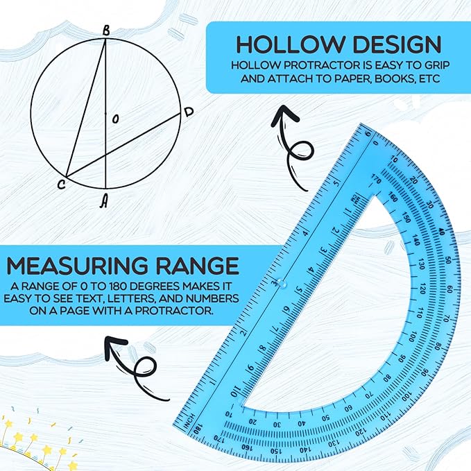 EBOOT Plastic Protractor Math Protractors 180 Degrees, 6 Inch, Pack of 2 (Pink, Blue)