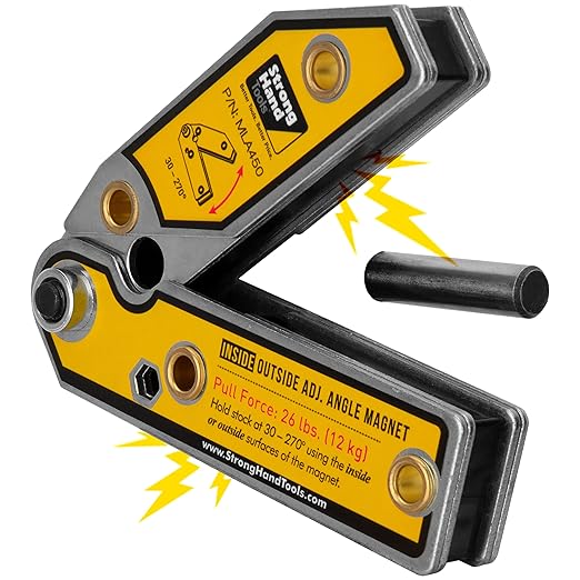 Strong Hand Tools Adjustable Angle Magnetic Square, Angle 30°-270°, Inside/Outside Magnets, Angle Setting Pin, Mag. Pull Force 26 lbs, Welding Square, "4.7", MLA450, Strong Hand Tools