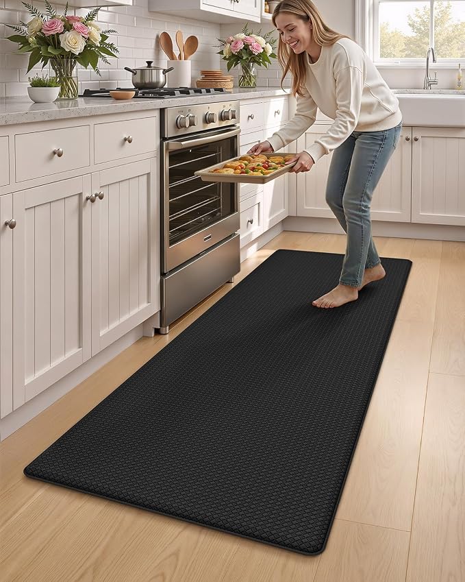 Color&Geometry Anti Fatigue Cushion Kitchen Mat for Floor -24"x59",Wide,Easy Clean, Water & Oil Proof, Anti Slip, Foam Rubber Runner Rug for Front Sink Comfort Standing,Black