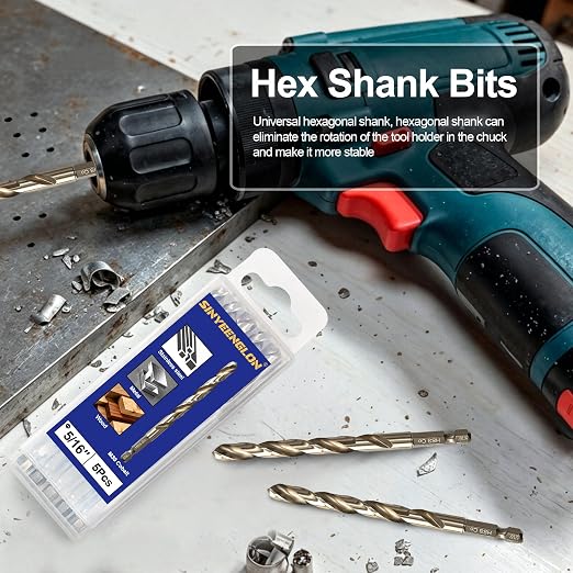 5/16 Cobalt Drill Bit for Metal and Hard Steel (5Pcs), M35 HSS Hex Shank Twist Drill Bit Set with Quick Change, with Storage Case