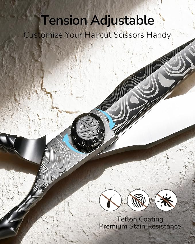 Professional Hair Cutting Scissors – ULG 6.5" Premium Barber Shears with Adjustable Tension, Offset Handle, Ergonomic Grip & Sharp Stainless Steel Blades for Stylists and Barbers, Black